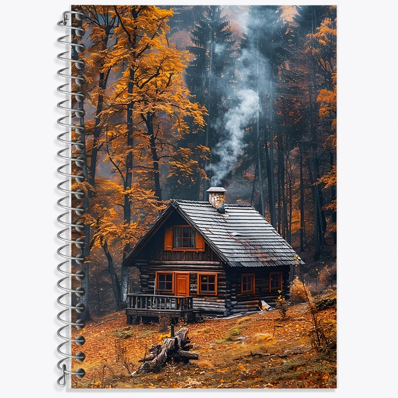 دفتر زبان 50 برگ خندالو مدل دو خط طرح کلبه ی پاییزی کد F7363