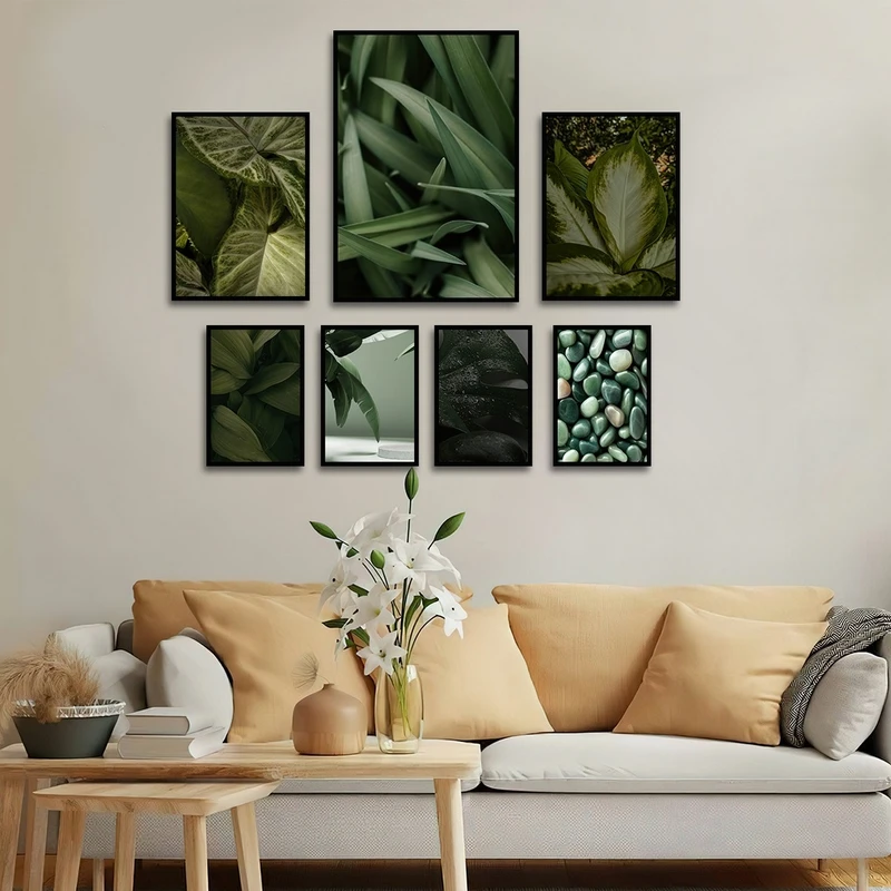 تابلو بکلیت طرح طبیعت و گل و برگ مدل شاین اکلیلی کد B-2848 مجموعه 7 عددی