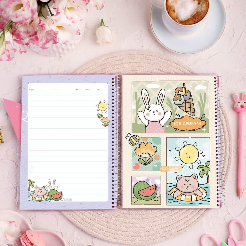 دفتر ۵۰ برگ دایان مدل گرلیش حاشیه دار کد ۶۴۹۴۱ بسته ۴ عددی