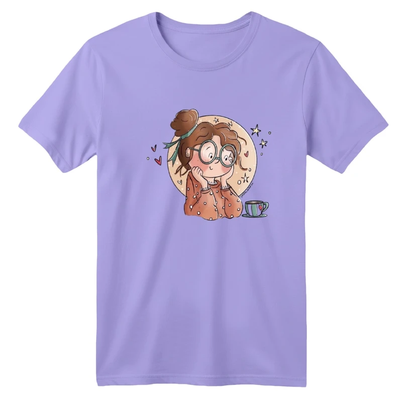 تی‌شرت آستین کوتاه لانگ یقه گرد  بچگانه مدل دخترک و قهوه