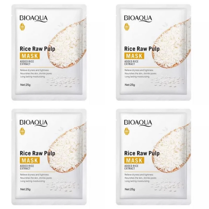 ماسک صورت بایو آکوا مدل برنج وزن 25 گرم مجموعه 4 عددی
