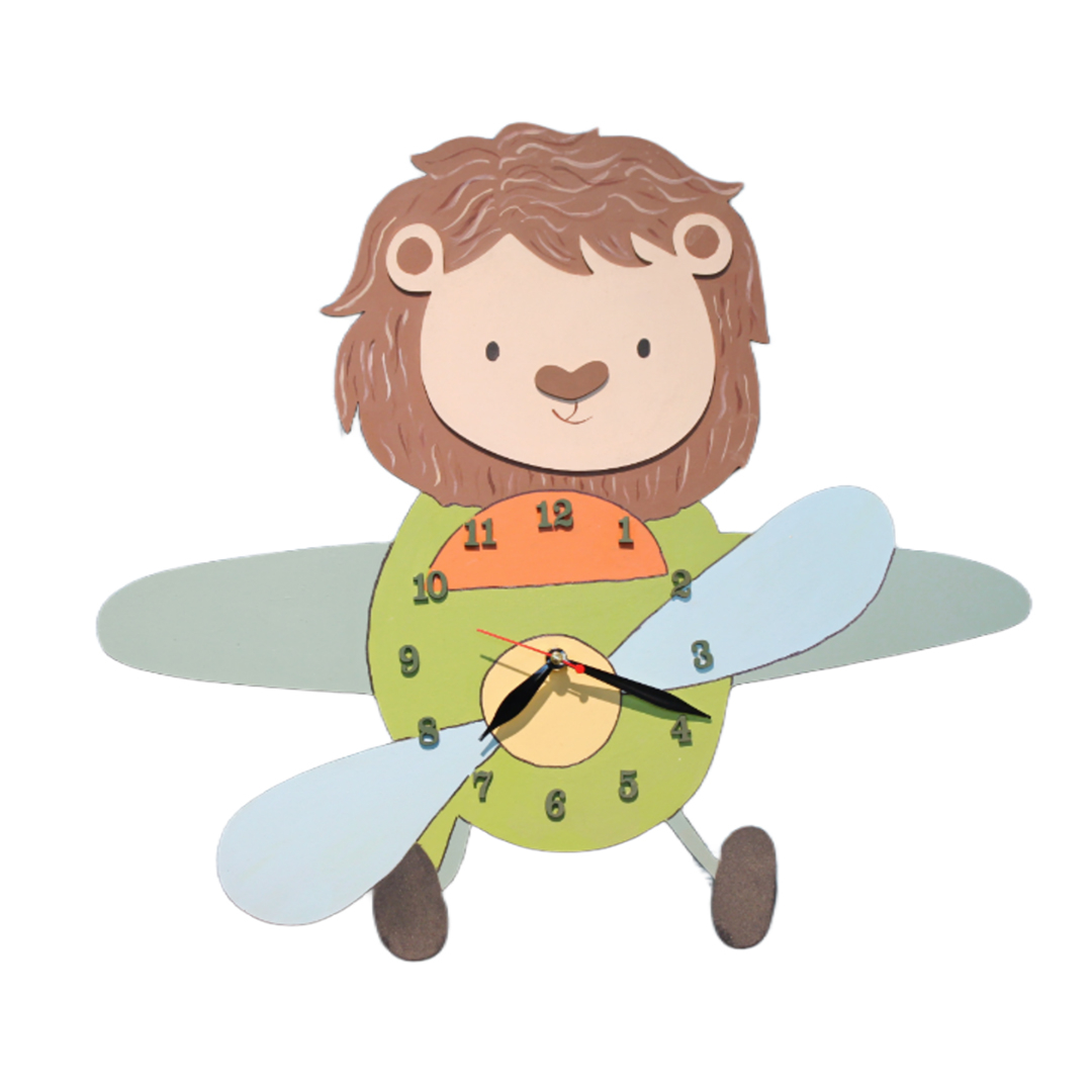 ساعت دیواری کودک طرح شیر و هواپیما