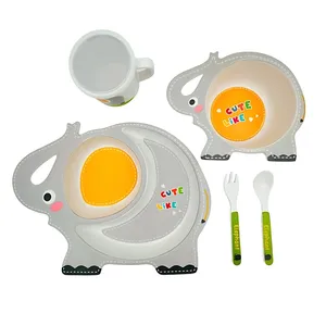 سرویس غذاخوری 5 تکه کودک مدل فیبر بامبو طرح فیل