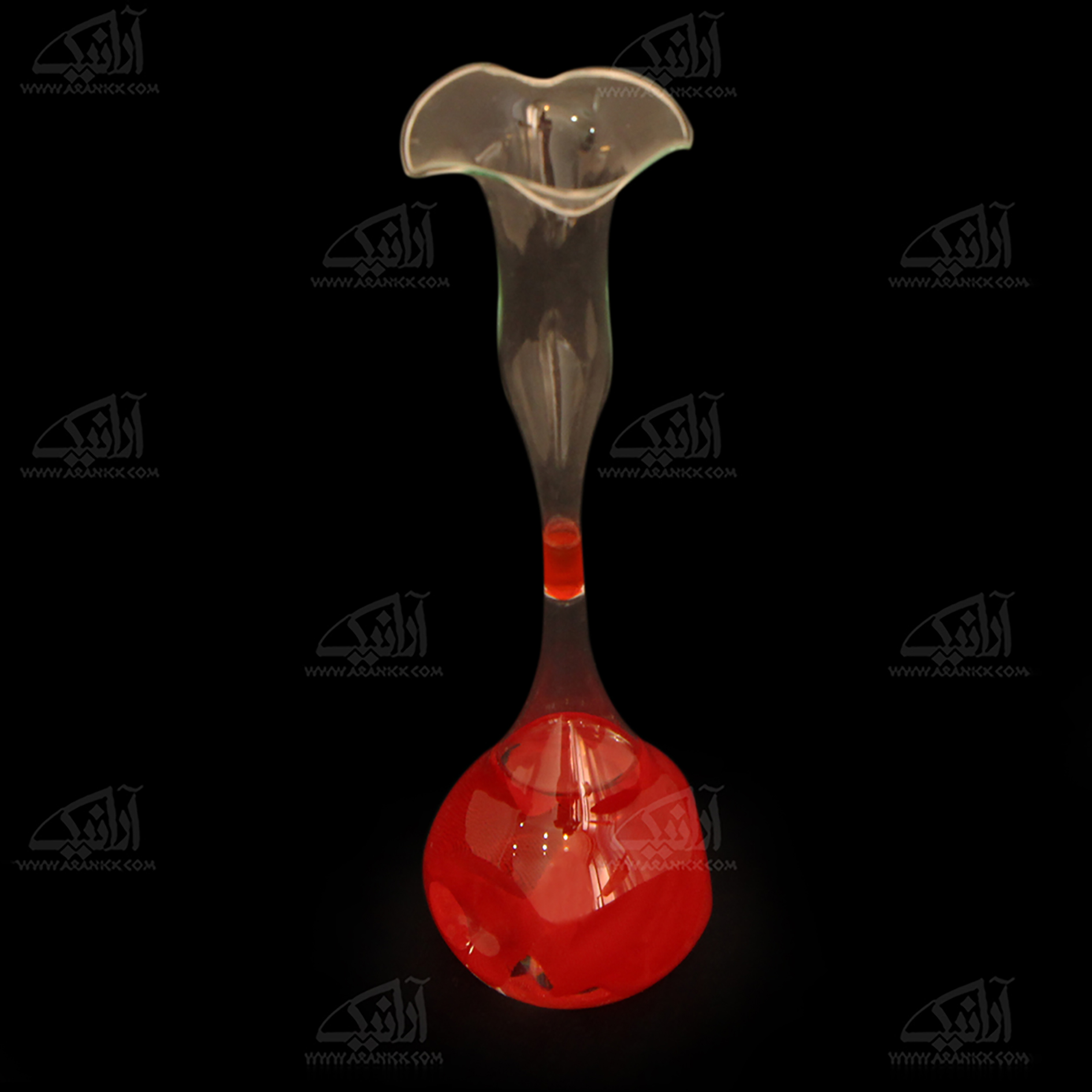 گلدان شیشه گری با حرارت مستقیم‏ ‏ قرمز‏ طرح ‏گل‏ مدل 1015900049