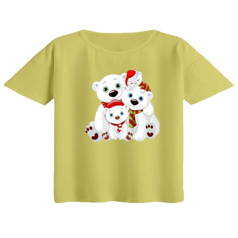 کراپ تی‌شرت آستین کوتاه زنانه مدل خرس کریسمس کد 1
