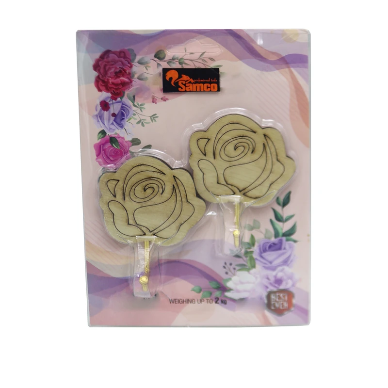 آویز حوله سامکو مدل چوبی طرح گل کد YP-CHASBDAR-02 مجموعه 2 عددی