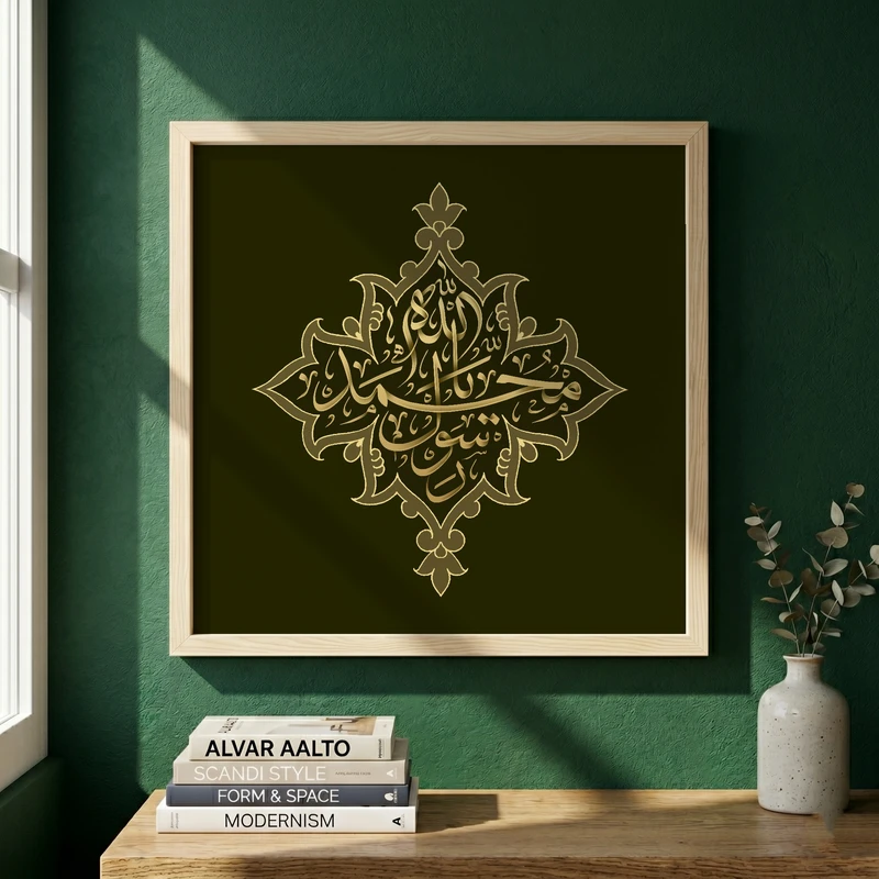 تابلو طرح یا محمد یا رسول الله مدل G15713 فریم کرم روشن