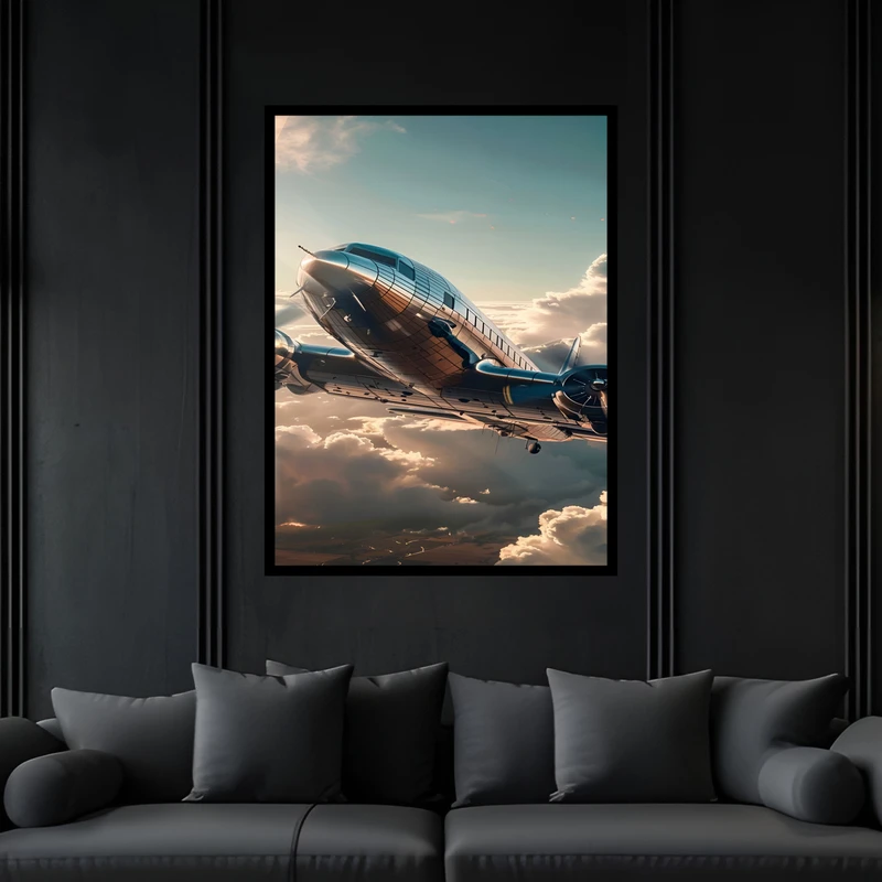 تابلو بکلیت طرح پرواز هواپیما مدل B-bu7453 فریم مشکی
