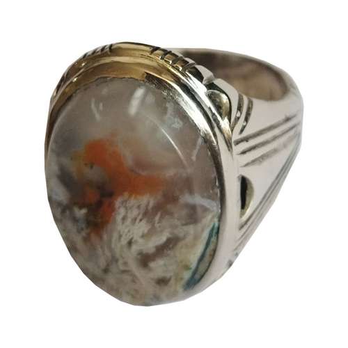 انگشتر مردانه مدل دوقاب برنجی عقیق اصل معدنی  شجر 