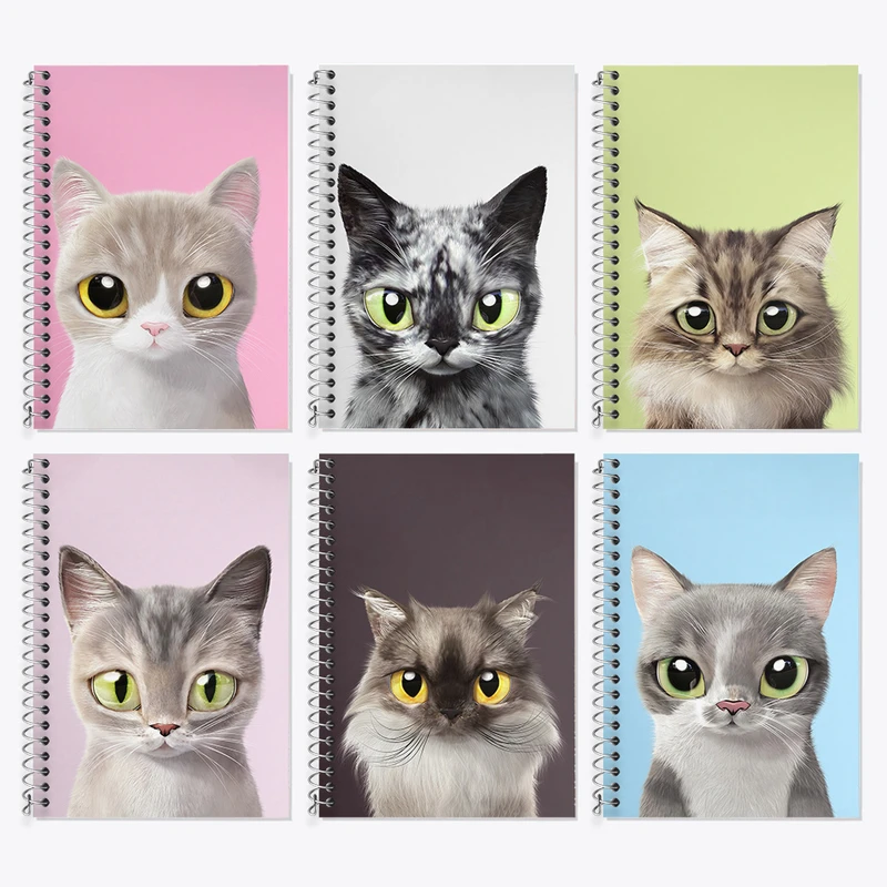 دفتر زبان 50 برگ خندالو مدل دو خط طرح گربه (Cat) کد 483 مجموعه 6 عددی