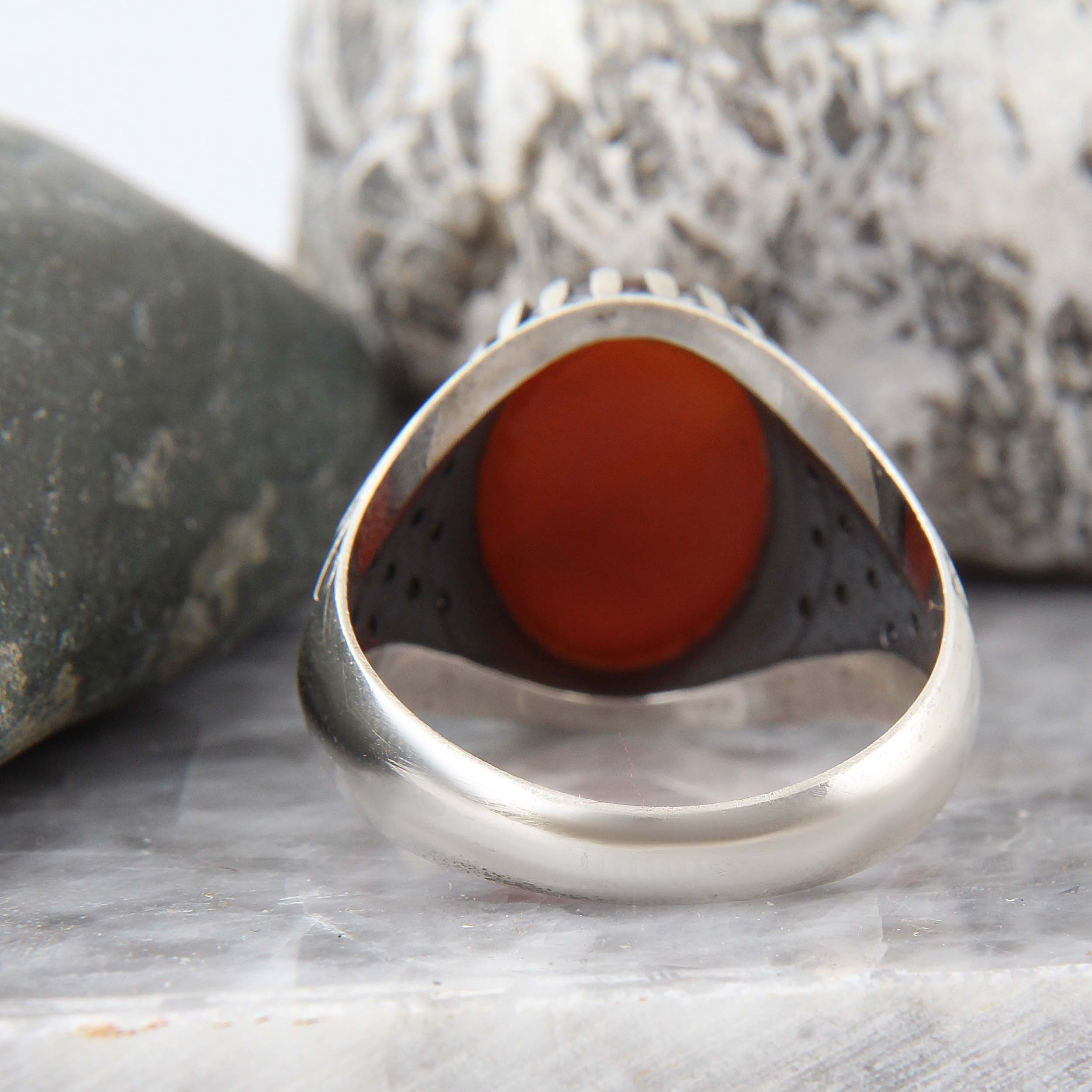 انگشتر نقره مردانه بازرگانی میلادی مدل رکاب ترک وارداتی عقیق سرخ نگین مارکازیت کد  AM _4140