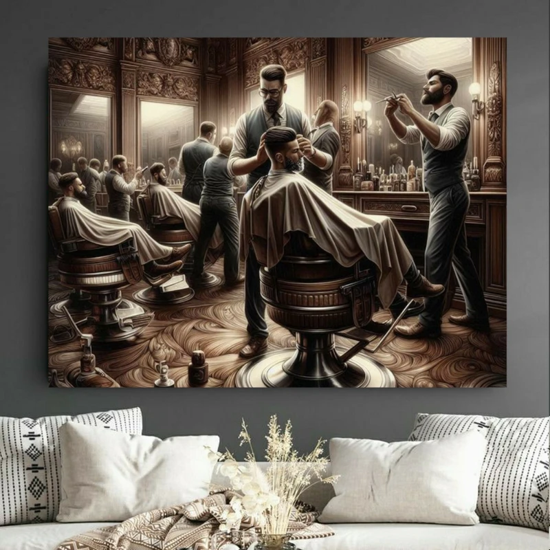 تابلو بوم طرح مخمل آرایشگاه مردانه مدل پیرایش حرفه ای کد GR1516