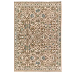 فرش ماشینی 500 شانه فرش مهدیان زمینه کرم - قهوه‌ای حاشیه کرم مدل کد 1087