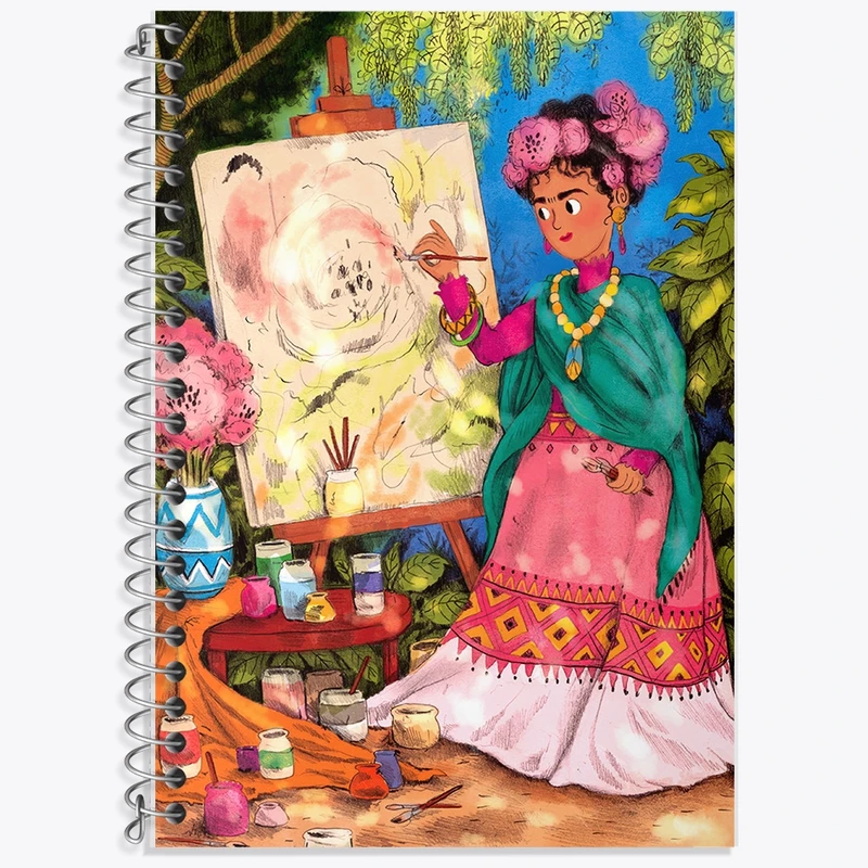 دفتر زبان 50 برگ خندالو مدل سه خط طرح فریدا کالو (Frida Kahlo) کد F2828