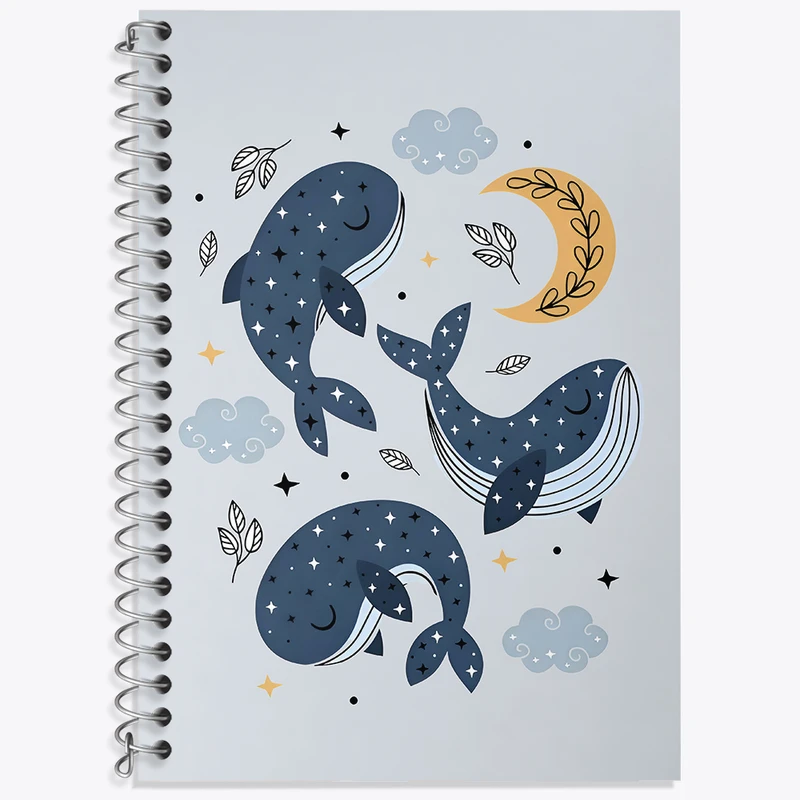 دفتر زبان 50 برگ خندالو مدل سه خط طرح وال و نهنگ کد N4372