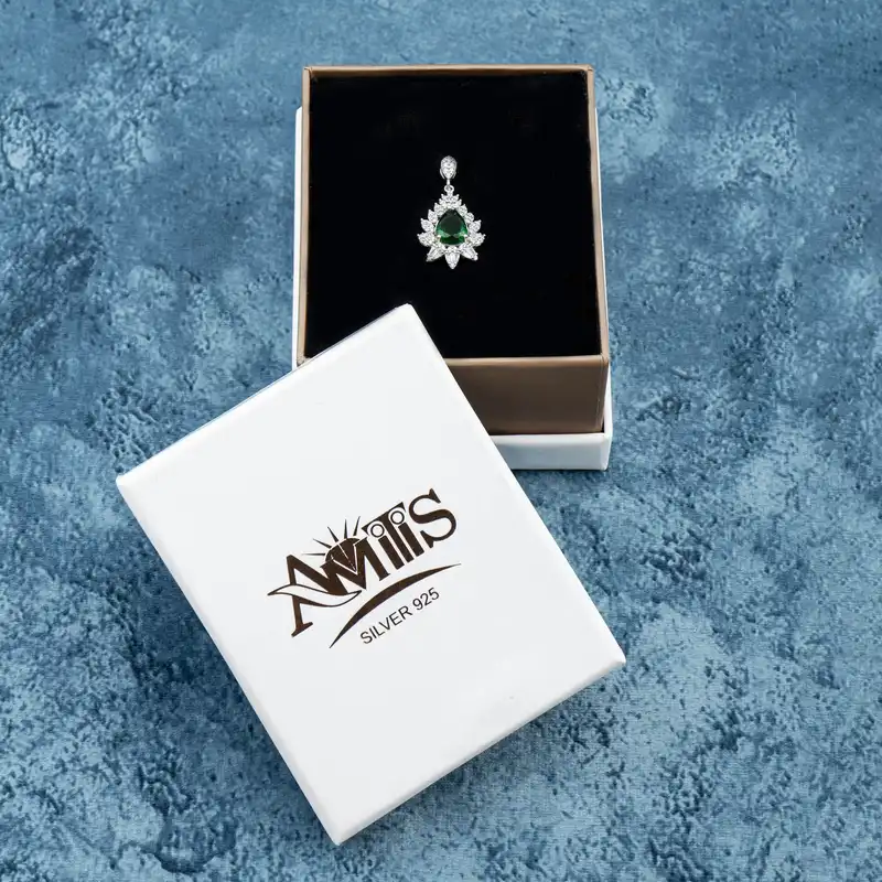 آویز گردنبند نقره زنانه آمیتیس مدل زمرد AMT-M144