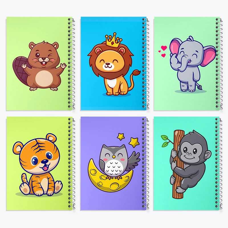 دفتر مشق 100 برگ خندالو طرح حیوانات بامزه کد 431 مجموعه 6 عددی