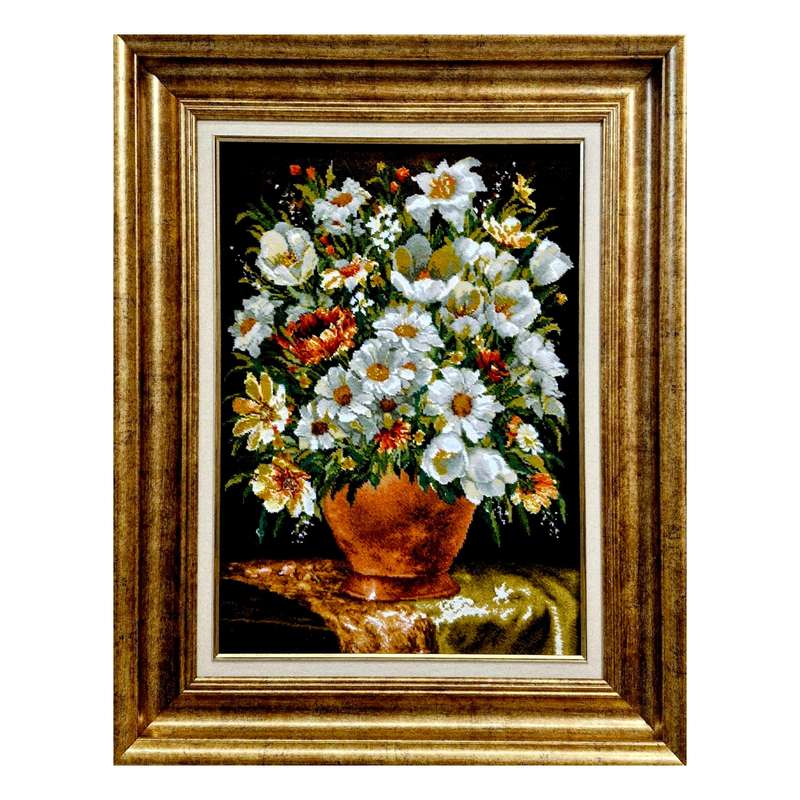 تابلو فرش دستباف مدل گلدان گل ابریشمی کد ۳۰۹