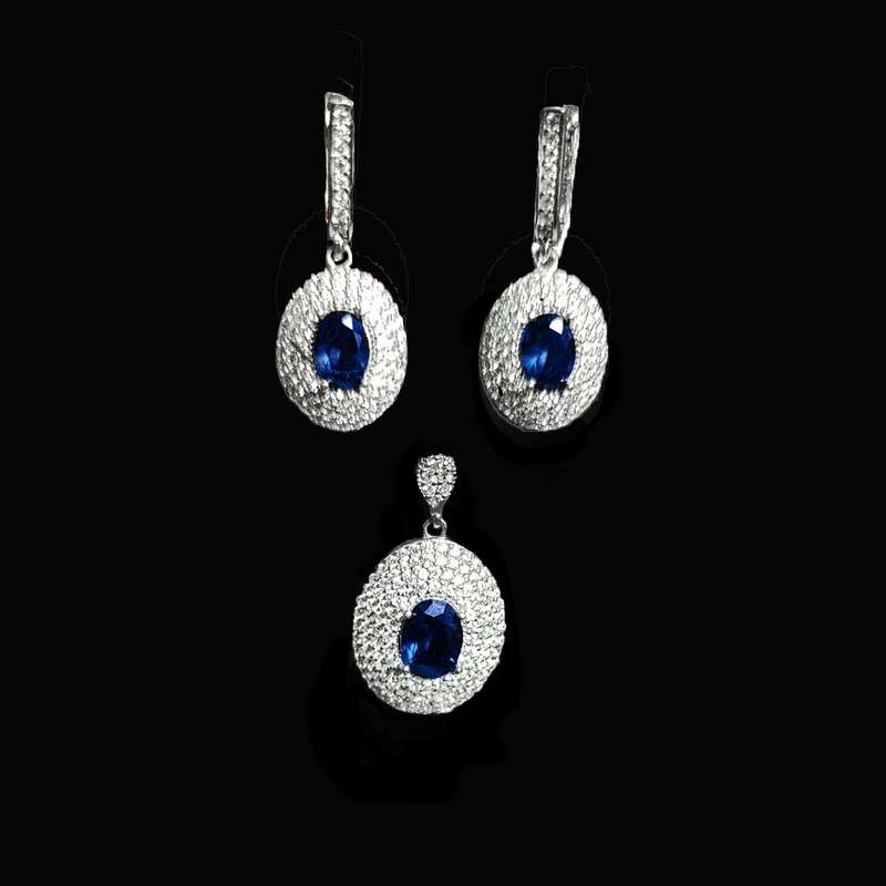 نیم ست نقره زنانه مدل جواهری نگین دار NS9011