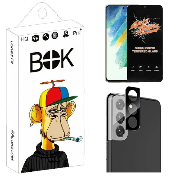 محافظ صفحه نمایش بوک مدل Transparent Antistatic مناسب برای گوشی موبایل سامسونگ Galaxy S21 FE به همراه محافظ لنز دوربین