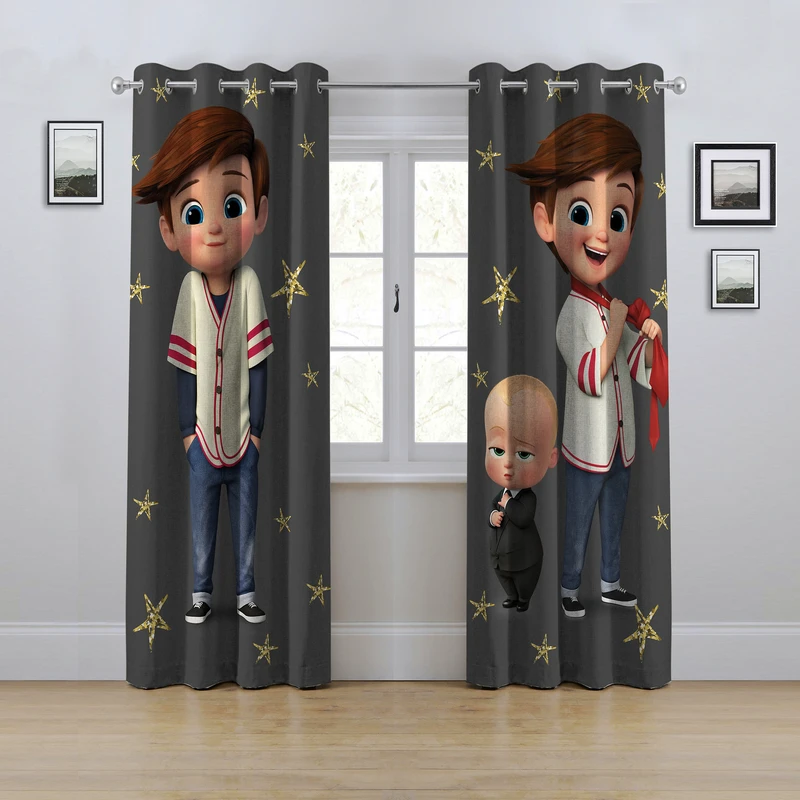 پرده مدل پانچی طرح کودکانه بچه رئیس سایز 280x145 سانتی متر