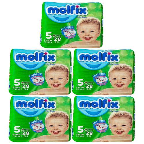 پوشک بچه مولفیکس مدل A10 سایز 5 پنج بسته 28 عددی