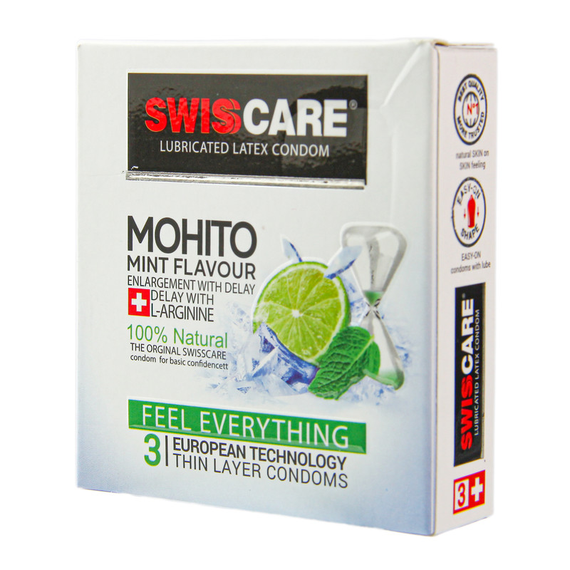 کاندوم سوئیس کر مدل Mohito Mint بسته 3 عددی به همراه روغن یودن کد 01 حجم 30 میلی لیتر کاندوم سوئیس کر مدل Mohito Mint بسته 3 عددی به همراه روغن یودن کد 01 حجم 30 میلی لیتر