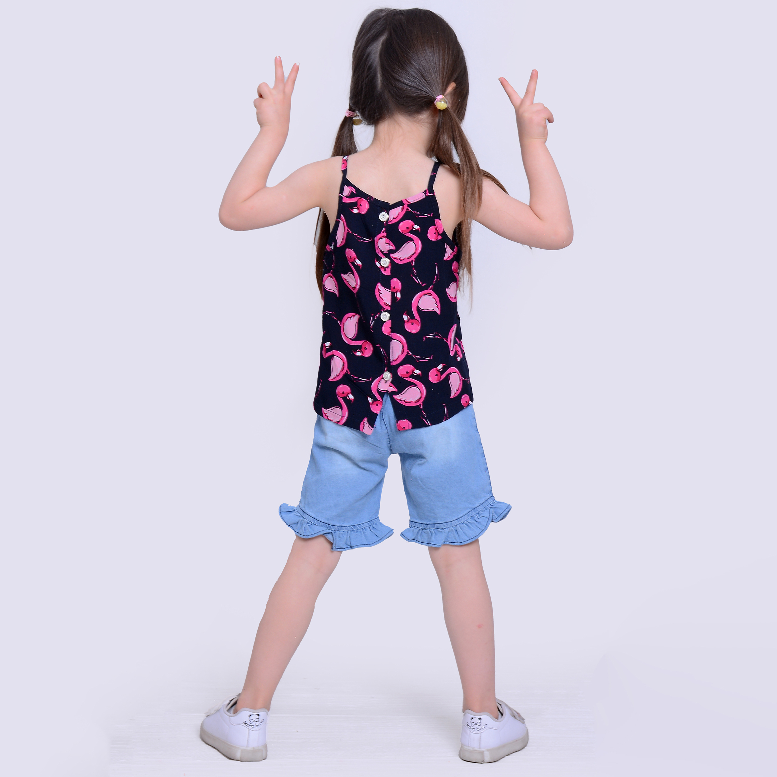 ست تاپ و شلوارک دخترانه مدلا مدل فلامینگو کد MAS8502