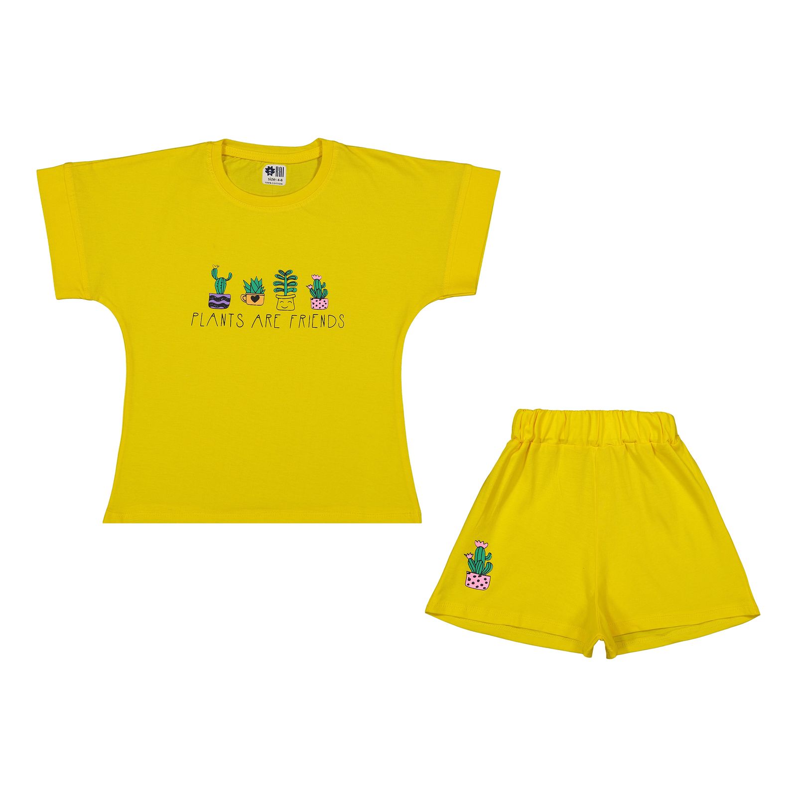 ست تی شرت آستین کوتاه و شلوارک دخترانه مادر مدل گاردن کد 92-16 رنگ زرد -  - 1