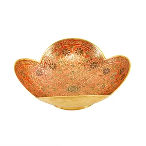 میوه خوری برنجی مدل نیم پایه قلم زنی دست ساز طرح لاله کد 349