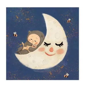 تابلو کودک و نوزاد طرح خوابی بر روی ماه کد wkt184