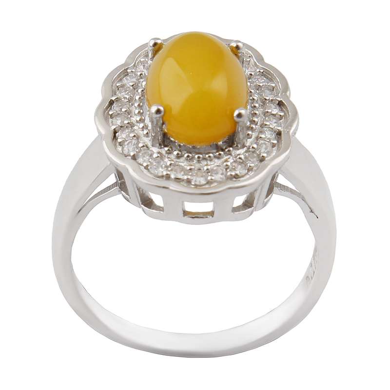 انگشتر نقره زنانه بازرگانی میلادی مدل سنگ عقیق شرف الشمس نگین برلیان بدون ریزش ابکاری رادیوم کد AWR_1586