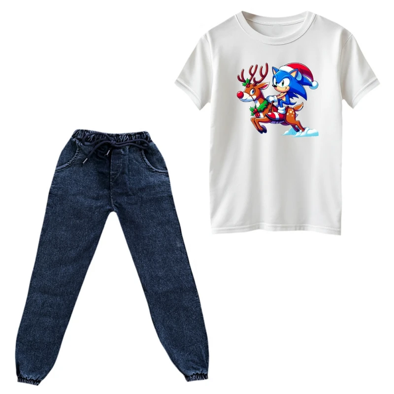 ست تی‌شرت و شلوار پسرانه مدل سونیک کریسمس کد 2