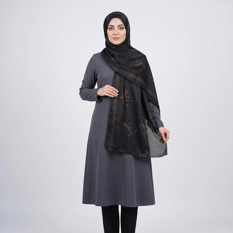 شال زنانه مدل مجلسی دولایه حریر ابریشم توری نگین دار