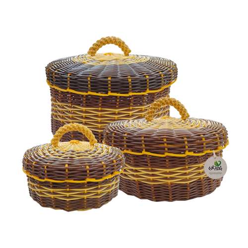سبد حصیر بافی مدل پریجان مدل P-014 مجموعه 3 عددی