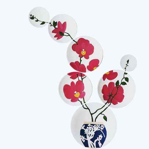 بشقاب دیوارکوب سفالی طرح گلدان گل مجموعه 7عددی