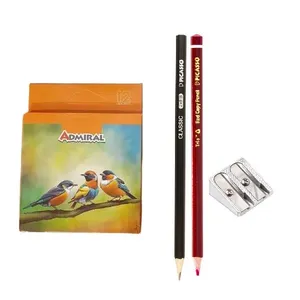 مداد رنگی 12 رنگ ادمیرال مدل پرنده به همراه مداد مشکی و مداد قرمز و تراش مجموعه 15 عددی