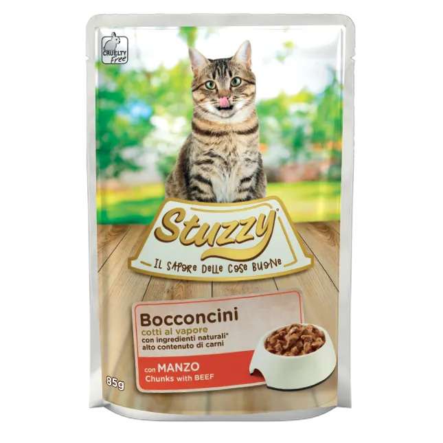 پوچ غذای گربه استوزی مدل بیف Chunks وزن 85 گرم
