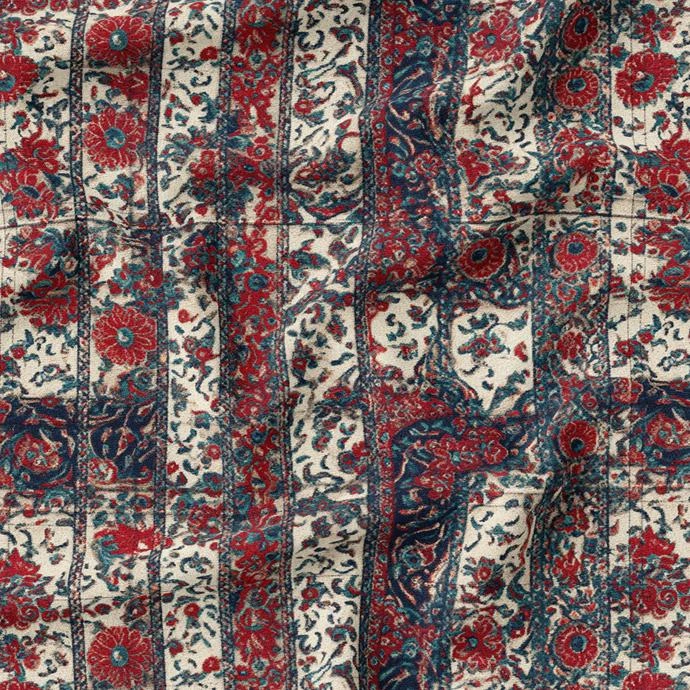 پارچه ملحفه عرض 1.5 متر پارچه باما طرح سه بعدی فرش ایرانی ماهورا کد 5015399 رنگ قرمز