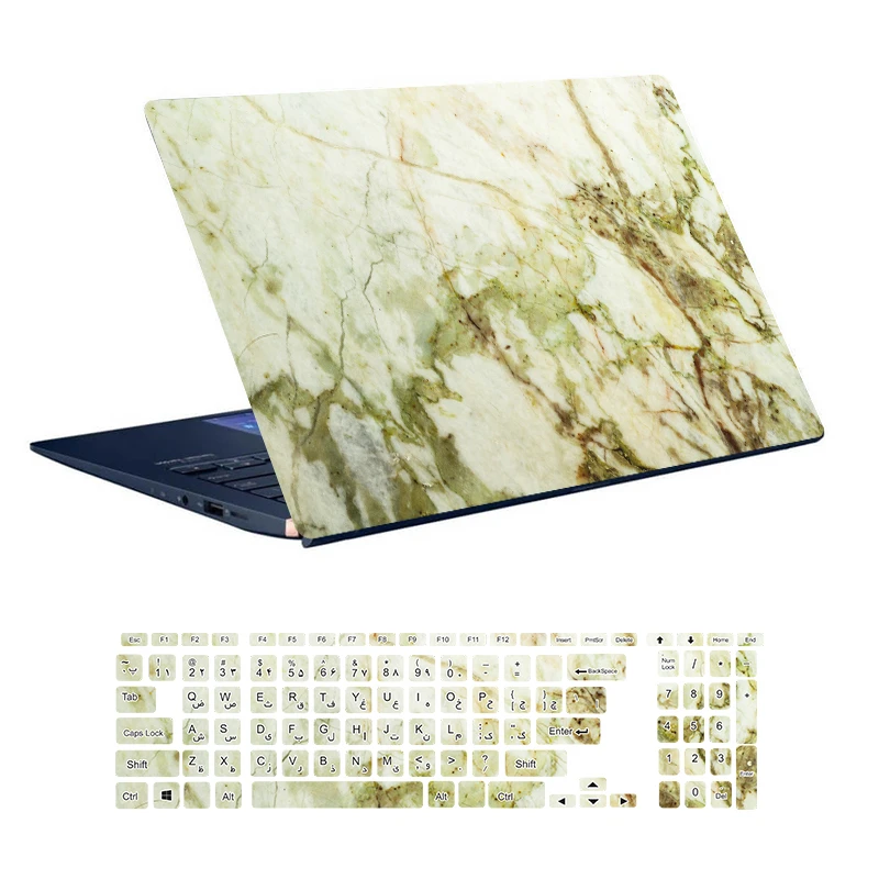 استیکر لپ تاپ توییجین و موییجین طرح Marble کد 09 مناسب برای لپ تاپ 15.6 اینچ به همراه برچسب حروف فارسی کیبورد