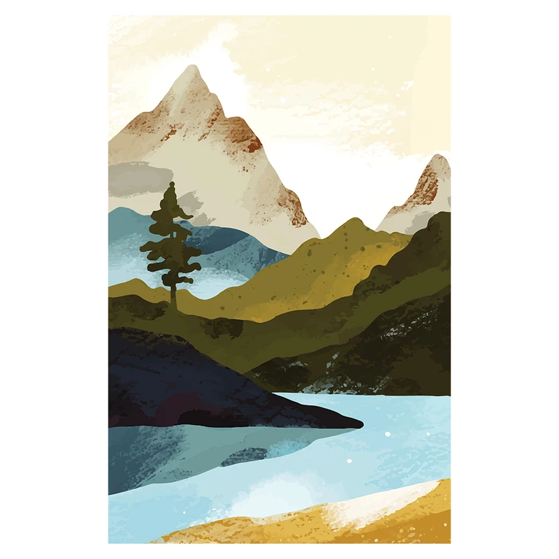 فرش پارچه‌ای مدل فرشینه طرح مینیمال رودخانه و کوهستان کد AR3059781