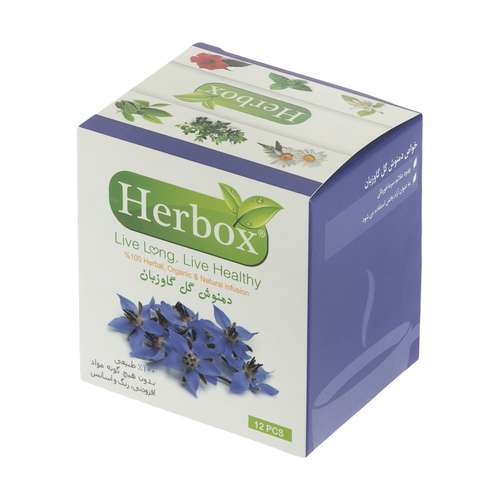 دمنوش کیسه ای گل گاوزبان هرباکس بسته 12 عددی