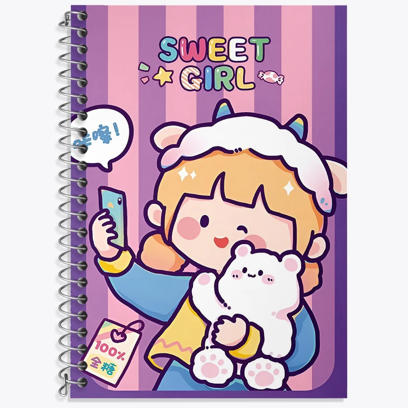 دفتر زبان 50 برگ خندالو مدل دو خط طرح دخترانه کیوت کد N3940