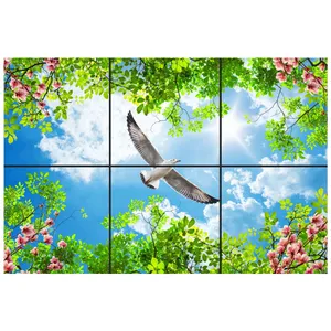 تایل سقفی آسمان مجازی طرح پرواز مرغ دریایی کد 0200 سایز 60x60 سانتی متر مجموعه 6 عددی