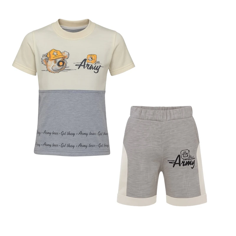 ست تی شرت آستین کوتاه و شلوارک راحتی پسرانه مدل PJ1204