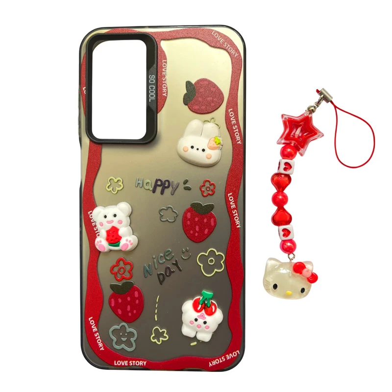 کاور طرح توت فرنگی کد A11810 مناسب برای گوشی موبایل سامسونگ Galaxy A24 4G / A24 5G به همراه بند آویز