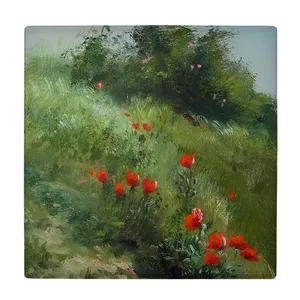  کاشی کارنیلا طرح شقایق ها در دشت مدل لوحی کد klh1857