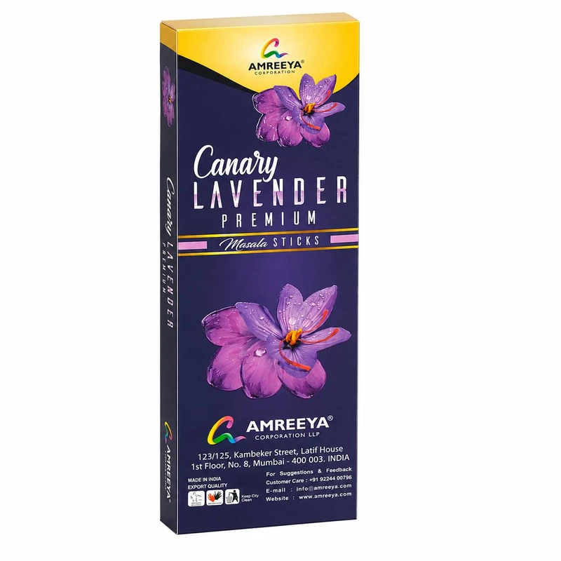 عود دست‌ساز آمریا مدل کنری لوندر Canary Lavender رایحه اسطوخودوس لوندر بسته 30 عددی 