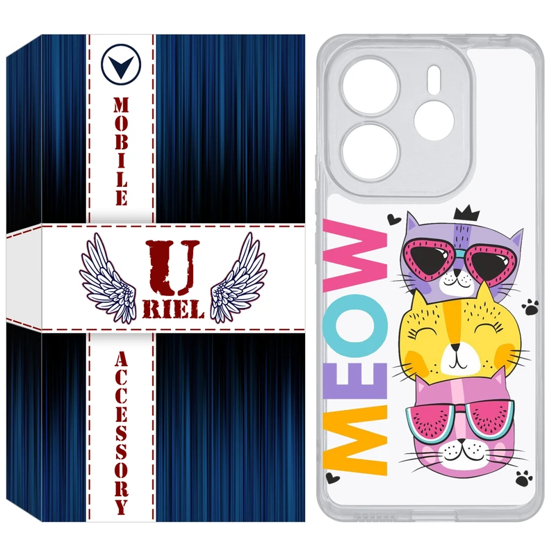 کاور یوریل مدل Clear کد 57 طرح گربه مناسب برای گوشی موبایل شیائومی Redmi Note 14 4G