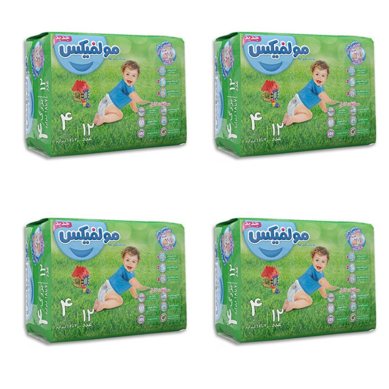 پوشک بچه مولفیکس مدل یونیک سایز 4 بسته 12 عددی مجموعه 4 عددی